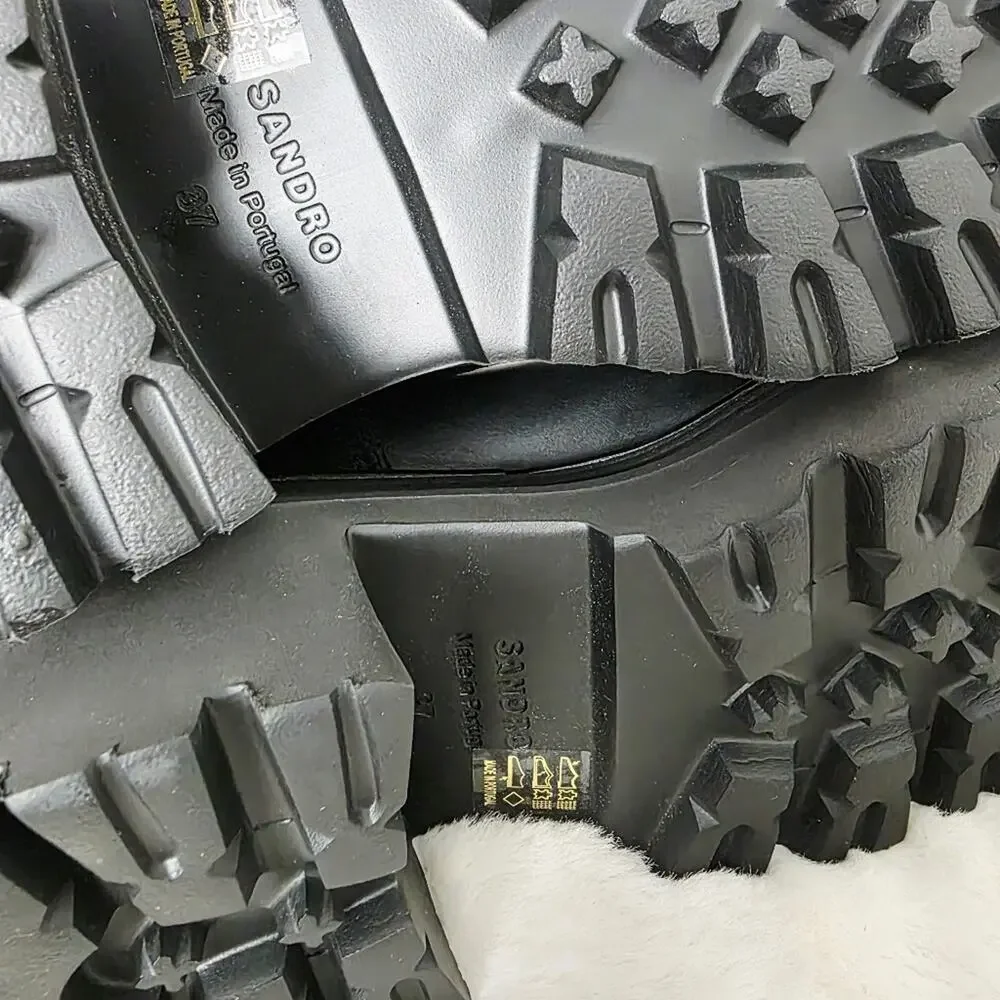 NEW Sandro Paris Black Leather Chelsea Boots Chunky Lug Sole Square Toe EU 37 - Picture 9 of 16